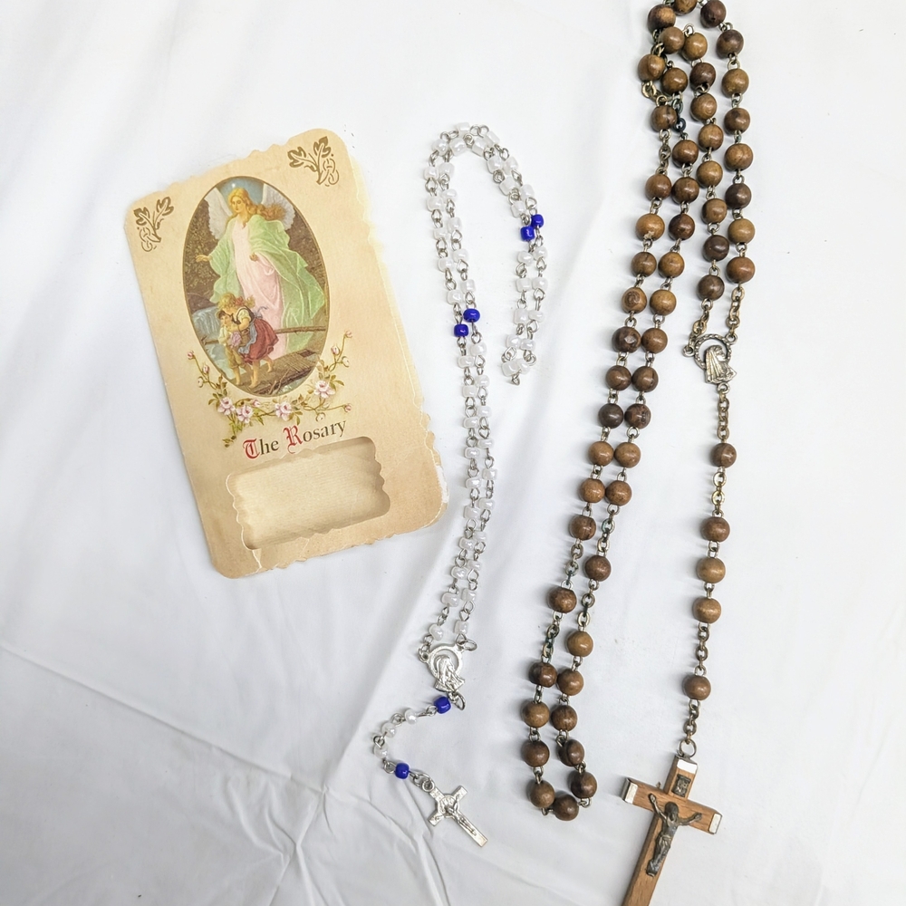 Elegant Brown and Silver Rosary Necklace